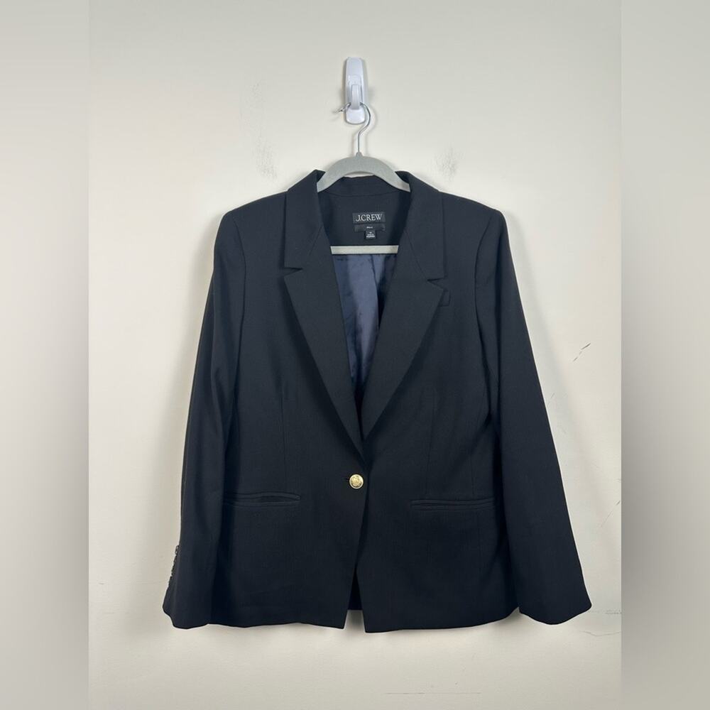 J. Crew Willa Blazer Women Size 10 Black Excellent Gold Button Wool Blend